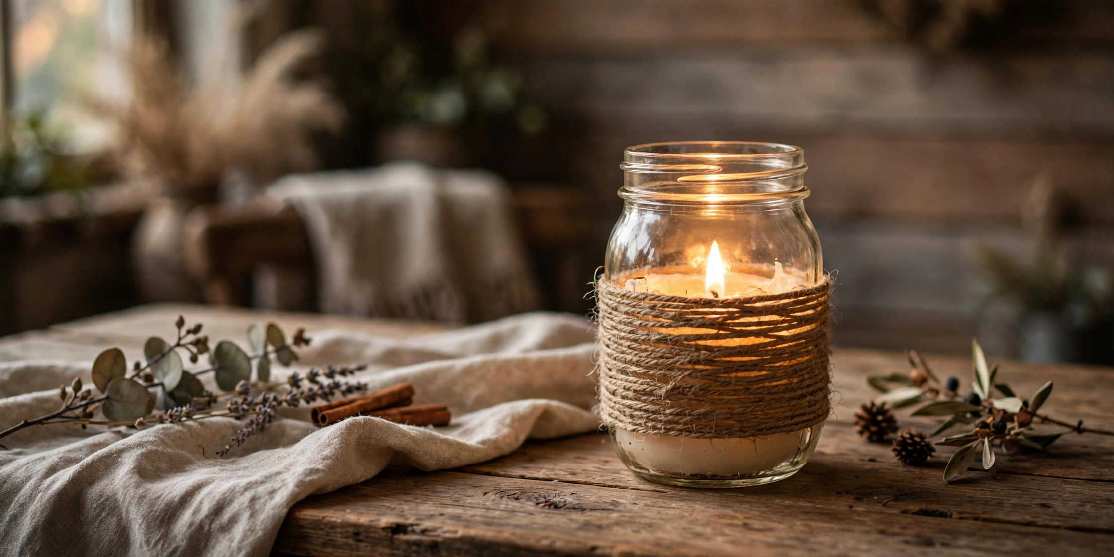 DIY Twine Mason Jar Candle Holder (5-Minute Cozy Craft)